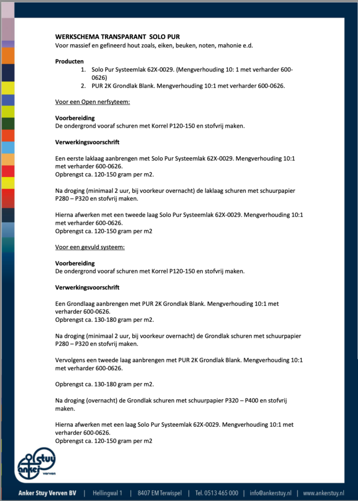 Werkschema Transparant Solo Pur