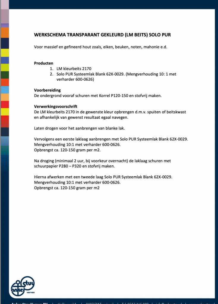 Werkschema Transparant gekleurd (LM Beits) Solo PUR